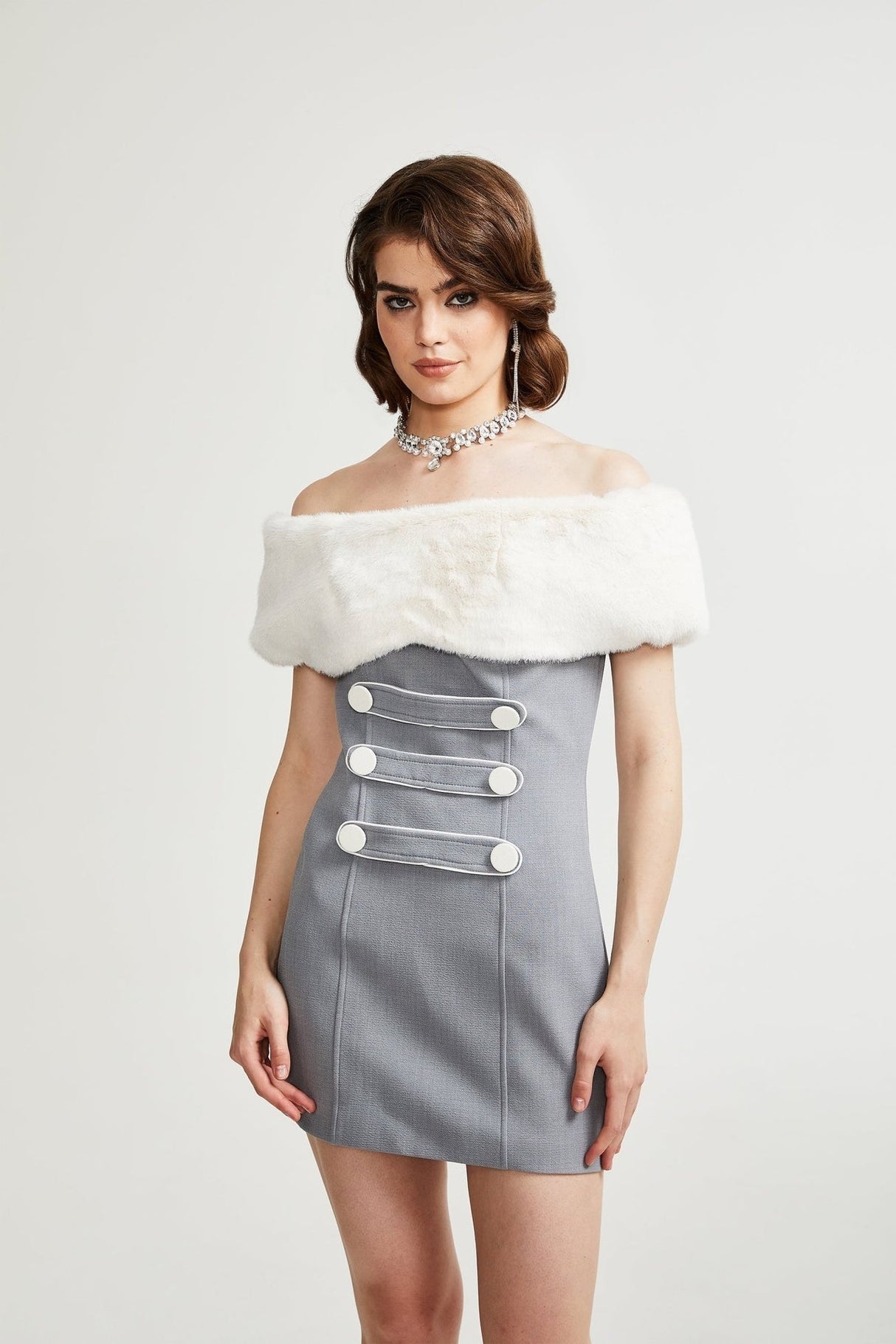 Lina grey fauxfur mini dress