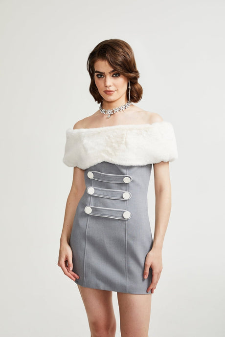 Lina grey fauxfur mini dress