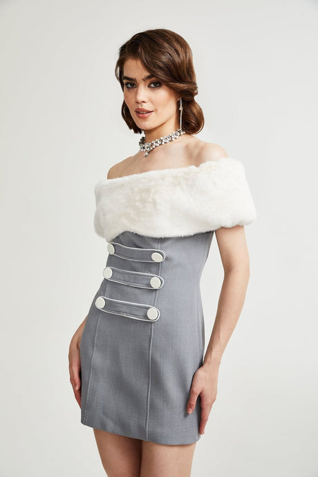Lina grey fauxfur mini dress