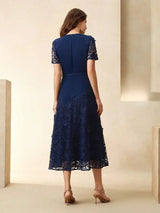 Lina Midi Dress - Round Neck - Formal & Evening - Regular Sleeve - High Waist - Elegant