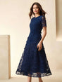 Lina Midi Dress - Round Neck - Formal & Evening - Regular Sleeve - High Waist - Elegant