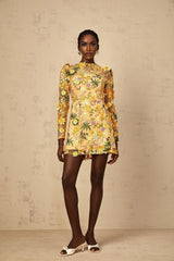 Lina Mini Dress 3D Floral Appliqu Yellow Garden
