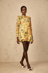 Lina Mini Dress 3D Floral Appliqu Yellow Garden