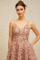Lina Mini Dress Dusty - Pink Rose Appliqu Flounce Hem