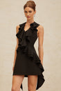 Lina Mini Dress - Halterneck - Open Back - Ruffled Detailing - Asymmetrical Design - Rear Zip Fastening