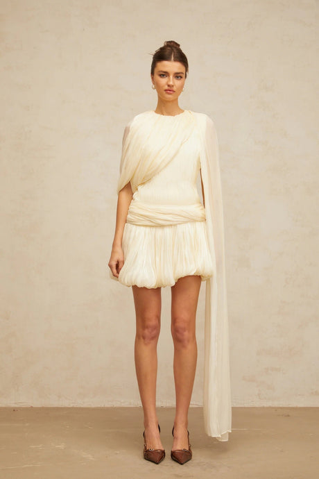Lina Mini Dress Pleated Ribbon Design Glitter Accent