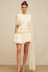 Lina Mini Dress Pleated Ribbon Design Glitter Accent