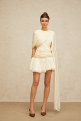 Lina Mini Dress Pleated Ribbon Design Glitter Accent