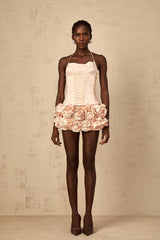 Lina Top & Skirt Set Pink Faux - Flower Halter Corset Mini Elasticized