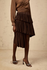 Liora Brown Pleated Tiered Mini Skirt