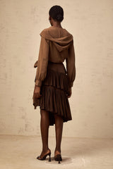 Liora Brown Pleated Tiered Mini Skirt
