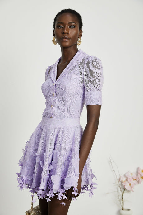 Lisette fauxfloral embellished top  skirt matching set