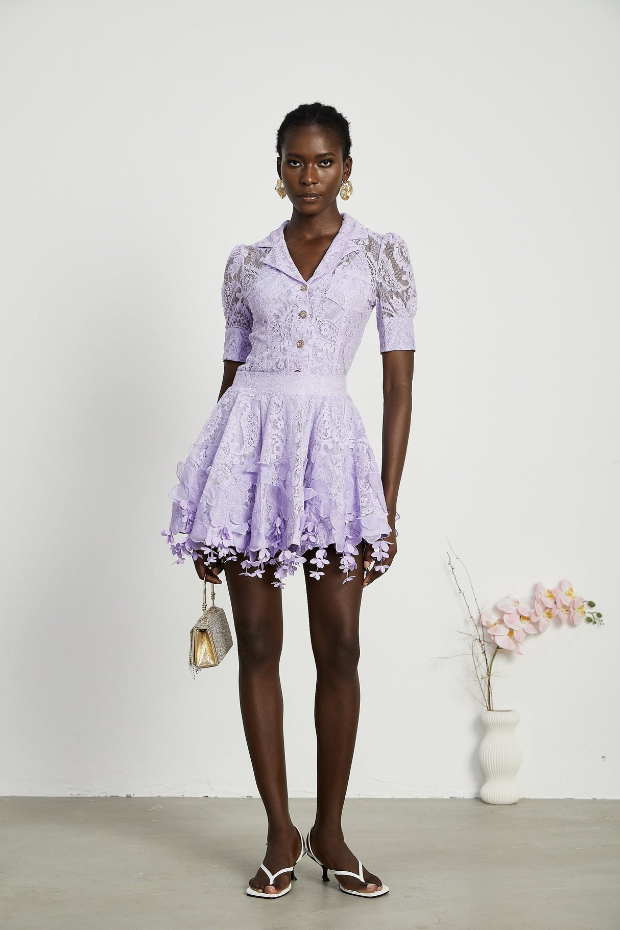 Lisette fauxfloral embellished top  skirt matching set