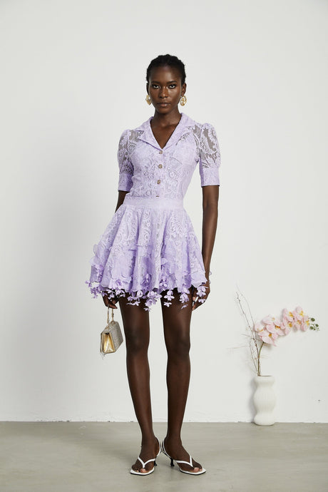 Lisette fauxfloral embellished top  skirt matching set