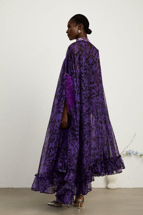 Lisette feathertrim batwingsleeve maxi dress