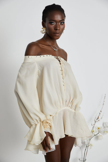 Lisette offshoulder chiffon mini dress