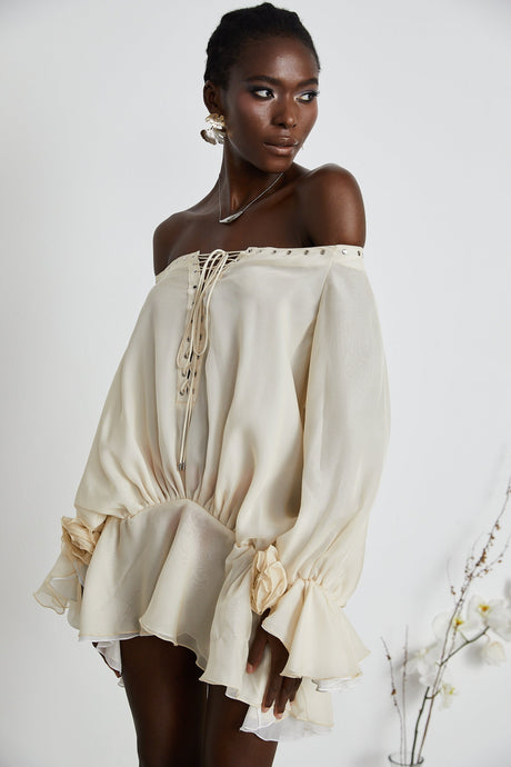 Lisette offshoulder chiffon mini dress