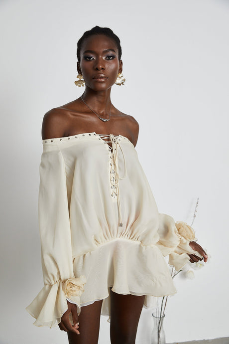 Lisette offshoulder chiffon mini dress