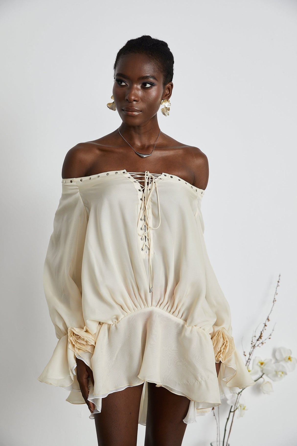 Lisette offshoulder chiffon mini dress
