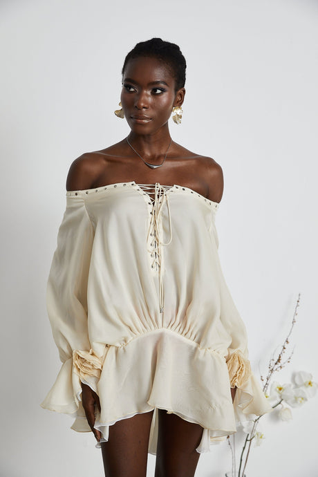 Lisette offshoulder chiffon mini dress