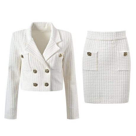 Livia Blazer & Skirt Set - Tailored Fit - Double - Breasted Design - Accents - Patch Pockets - Timeless Elegance