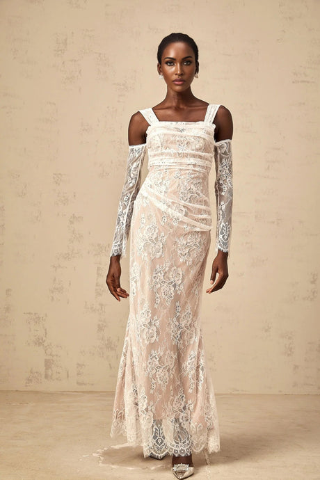 Livia Maxi Dress White Floral - Lace Corset