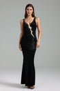 Lodovica Black Slim Silhouette Dress with Shimmering Embellishments for Evening Events or Formal Gatherings