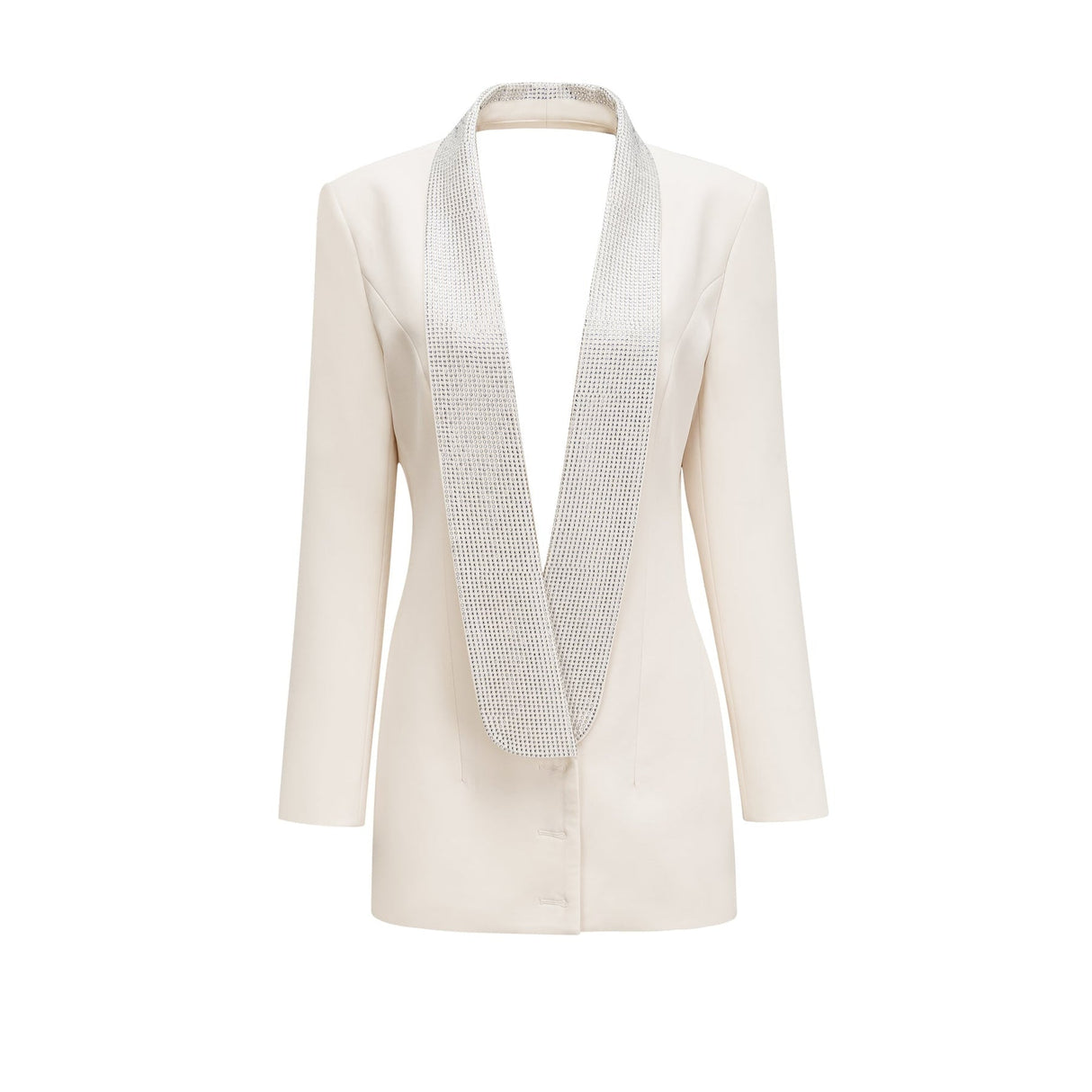 Lola Coat White Crystal Embellished VNeck Thigh Length