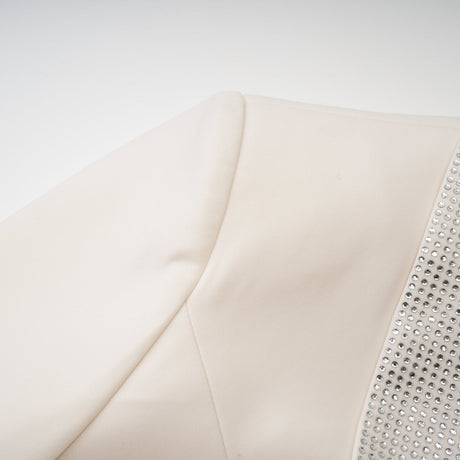 Lola Coat White Crystal Embellished VNeck Thigh Length
