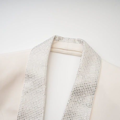Lola Coat White Crystal Embellished VNeck Thigh Length