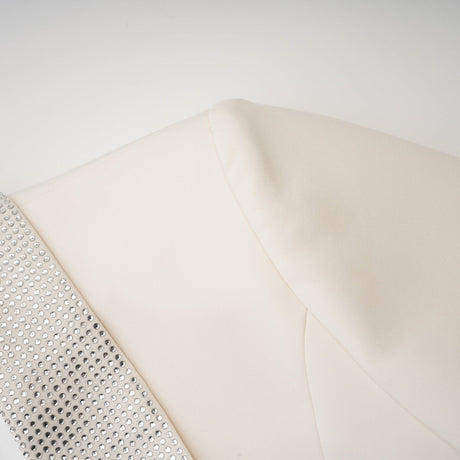 Lola Coat White Crystal Embellished VNeck Thigh Length