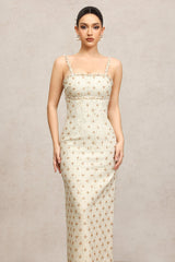Lorelai Beige Sequin Halter Maxi Dress