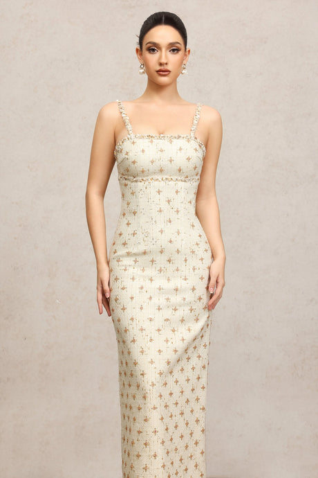 Lorelai Beige Sequin Halter Maxi Dress