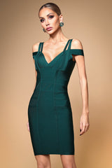 Lorelai Green Bandage V-Neckline Double Strap Mini Dress