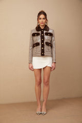 Lorelai Jacket Lorelai Houndstooth Sequin Fur Trimmed Coat