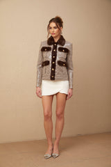 Lorelai Jacket Lorelai Houndstooth Sequin Fur Trimmed Coat