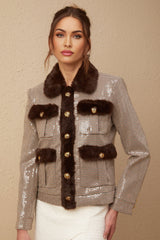 Lorelai Jacket Lorelai Houndstooth Sequin Fur Trimmed Coat
