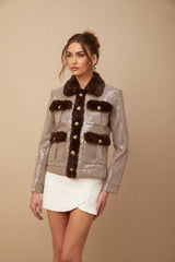 Lorelai Jacket Lorelai Houndstooth Sequin Fur Trimmed Coat