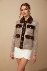 Lorelai Jacket Lorelai Houndstooth Sequin Fur Trimmed Coat
