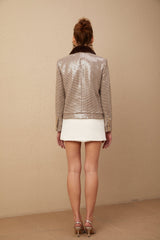 Lorelai Jacket Lorelai Houndstooth Sequin Fur Trimmed Coat