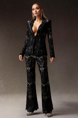 Lorelei Black Lace V-Neckline Tailored Fit Evening Dress