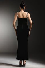 Lorelei Black Maxi Dress Square Neckline Beaded Detailing