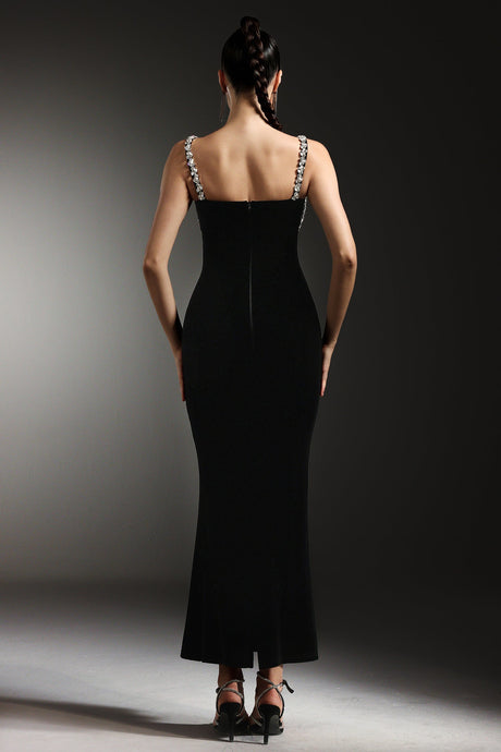 Lorelei Black Maxi Dress Square Neckline Beaded Detailing