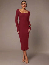 Lorelei Midi Dress - Elegant Style - Backless Design - Rib - Knit Details - Slim Fit - High Stretch Fabric