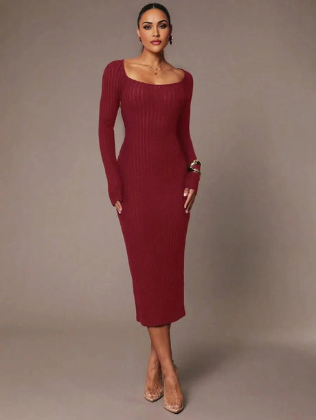 Lorelei Midi Dress - Elegant Style - Backless Design - Rib - Knit Details - Slim Fit - High Stretch Fabric