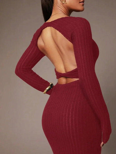 Lorelei Midi Dress - Elegant Style - Backless Design - Rib - Knit Details - Slim Fit - High Stretch Fabric