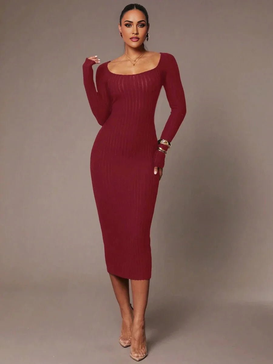 Lorelei Midi Dress - Elegant Style - Backless Design - Rib - Knit Details - Slim Fit - High Stretch Fabric