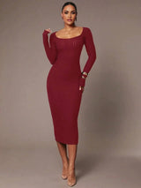 Lorelei Midi Dress - Elegant Style - Backless Design - Rib - Knit Details - Slim Fit - High Stretch Fabric