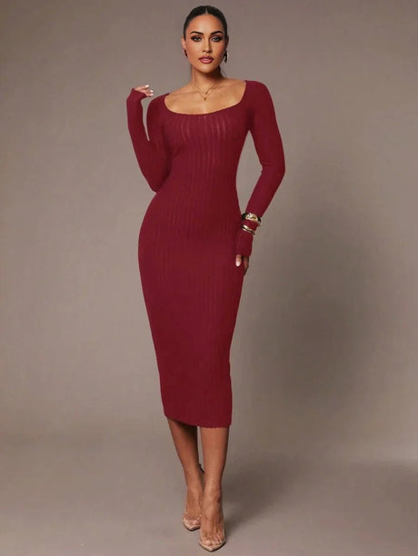 Lorelei Midi Dress - Elegant Style - Backless Design - Rib - Knit Details - Slim Fit - High Stretch Fabric