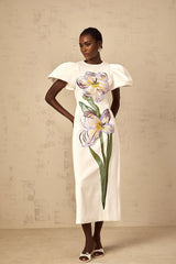Lorelei Midi Dress White Sequin Floral Embroidered